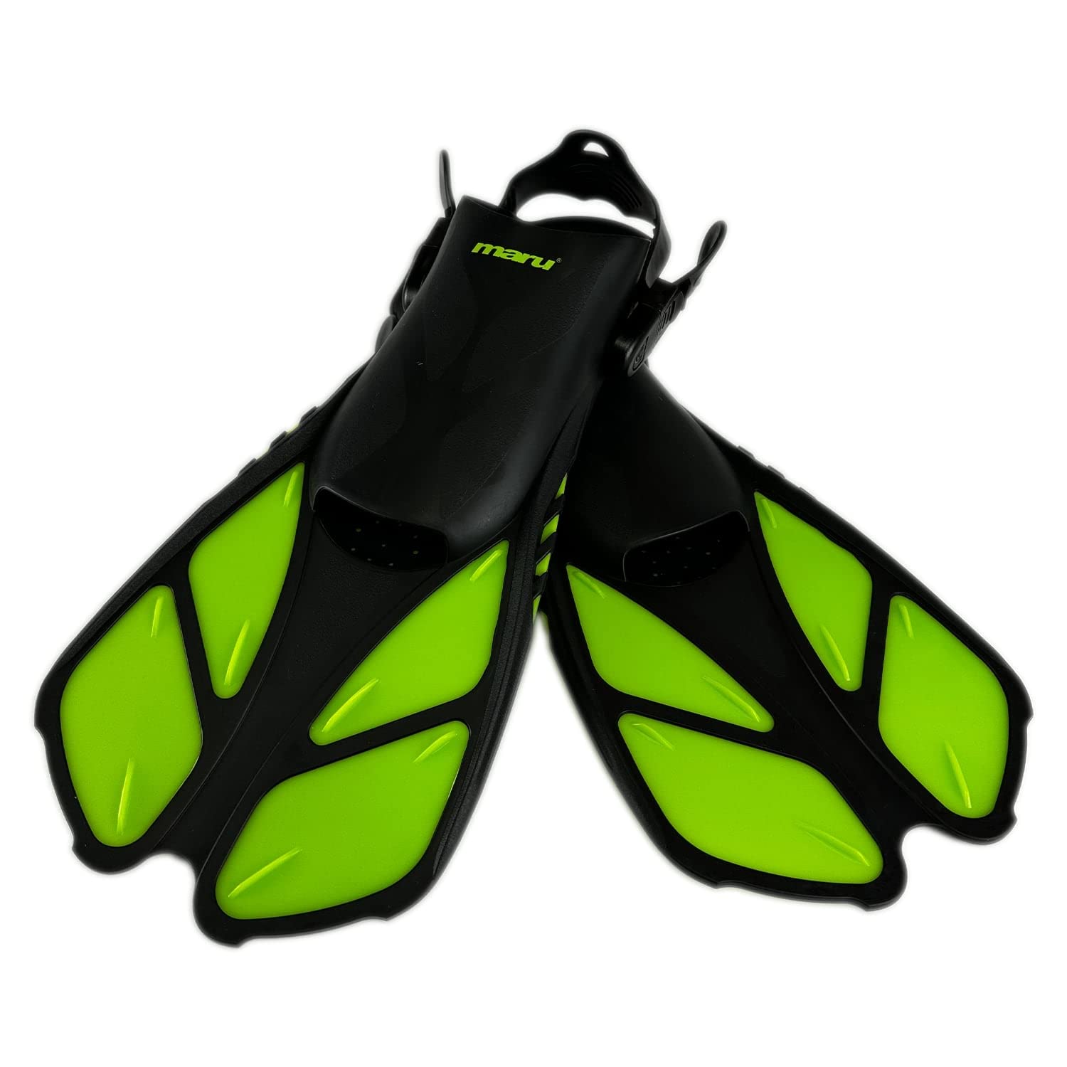 Maru Diving Fins – Neon Lime/Black UK 8-12 (EU 42-47 ) – Adjustable Open-Heel Swimming Fins for Adults & Kids – Lightweight Swimming Flippers for Speed & Control – Trusted by Swimmers