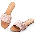 FITORY Womens Flat Sandals Fashion Round Open Toe Slip On Slides with Braided Strap Slippers for Summer Size 6-11