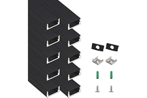 YEALUNONG 10-Pack 3.3ft/1M U Shape Black Led Aluminum Channel System with Black Diffuses Cover, End Caps and Mounting Clips, Aluminum Profile for 12.5mm LED Strip Light Installations, Easy Installation