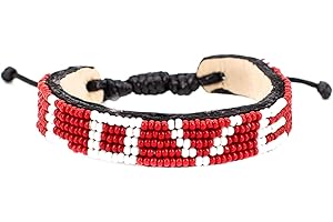 Ubuntu Life Love Beaded Leather Bracelet – Handmade Glass Bead Bracelet with Slide Closure and Genuine Leather, Stackable Boho Bracelets for Women and Men