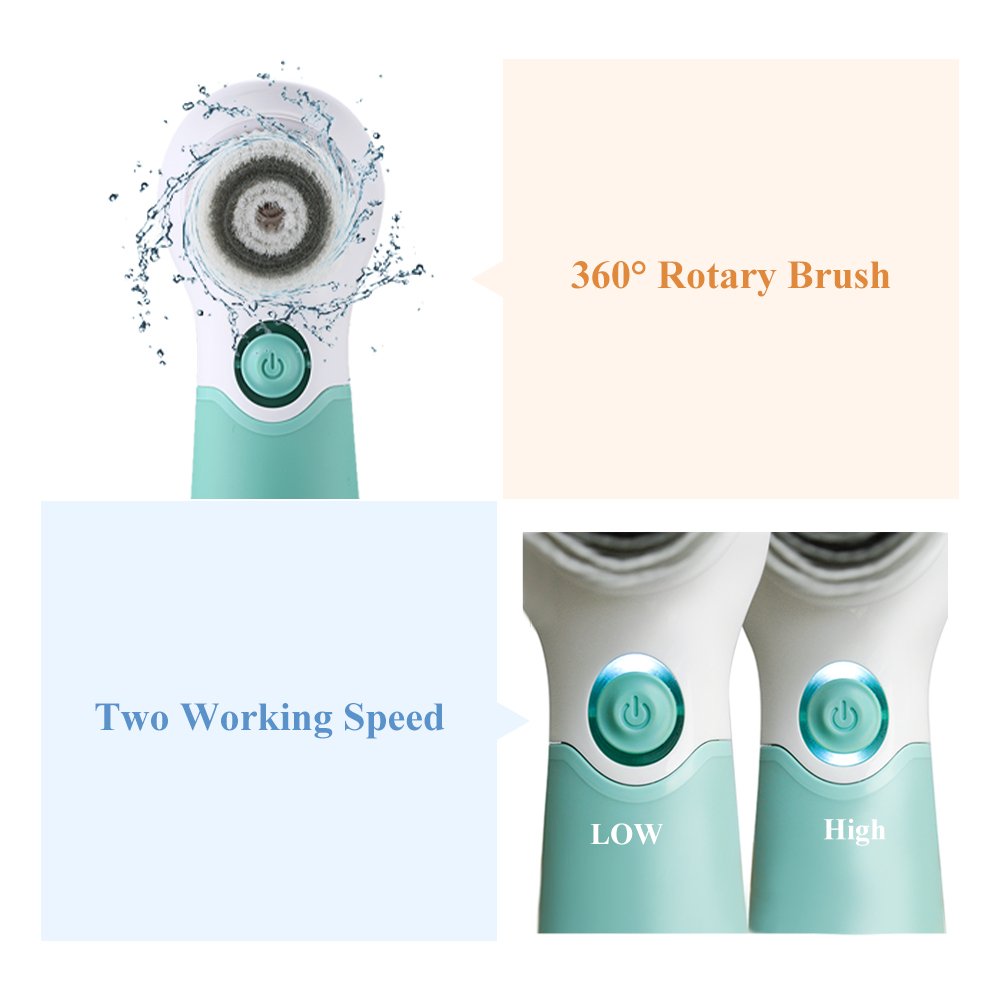 TOUCHBeauty Rotating Facial Brush Waterproof Face & Body Deep Cleansing System with 2 Spin Head, Skin Exfoliator Massager Bathing Brush,Pore Minimizer, Blackhead Remover SPA Skin Care Set TB-14839