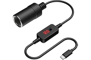 eoev Cigarette Lighter Socket Adapter USB C Male to 12V 12W Max, Car Cigarette Lighter Socket Female Converter Cable, Adjustable 5V 9V 12V 15V 20V for Dash