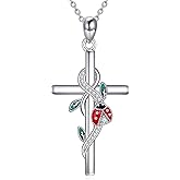 YONFQE Ladybug Necklace Sterling Silver Cross Pendant Animal Jewelry Gifts for Women