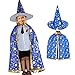 Halloween Costumes Witch Wizard Cloak with Hat for Kids Children Boys Girls Halloween Props Set (Blue)