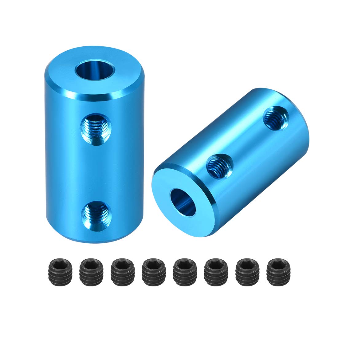 sourcing map 5mm to 5mm Bore Rigid Coupling Set Screw L25XD14 Aluminum Alloy,Shaft Coupler Connector for 3D Printers, Motor Accessories,Blue,2pcs