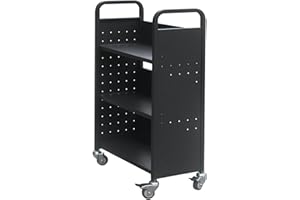 HANS&ALICE H&A Rolling Book Cart Home Office Library Book Truck Flat Storage Organizer Shelves 200lbs Capacity (Black)