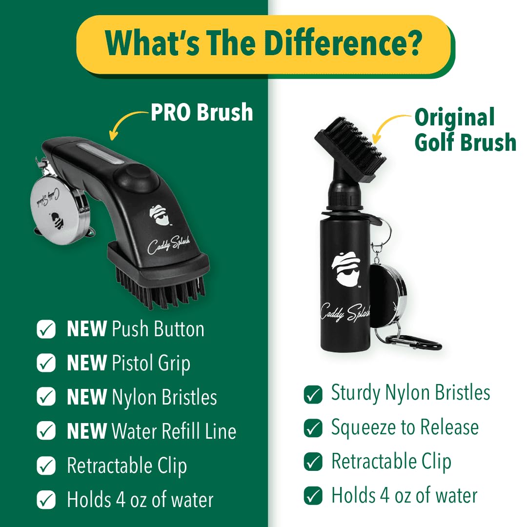 Caddy Splash Golf Club Brush Cleaner with Water - Heavy Duty Retractable Clip- Squeeze Bottle for Easy Cleaning with Nylon Bristles- Holds 4 Oz Water - Golf Accessories for Men- USA Company