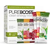 Pureboost Sugar-Free Superfoods Clean Energy Drink Mix, Combo Pack 30ct | Apple Cider Vinegar, Red and Green Superfoods. B12 vitamin, electrolytes, antioxidants &amp; minerals. No sucralose.