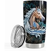 SANDJEST Horse Tumbler 20oz Horse Jewelry Drawing Style Gifts for Women Girl Stainless Steel Insulated Tumbler Coffee Travel Mug Cup Gift for Birthday Christmas
