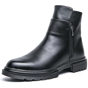 ZBKHZD Mens Leather Chelsea Boots Side Zipper Round Toe Low Block Heel Platform Shoes For Formal Office Business Work Daily C