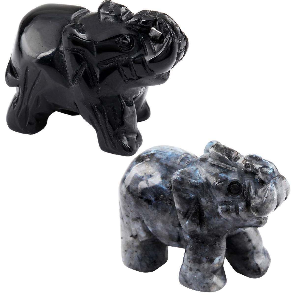 KYEYGWO Pocket Good Luck Elephant Carved Gemstone Lucky Elephant Ornaments Healing Crystal Figurines Statues for Decoration 1.5 Inches, Pack of 2