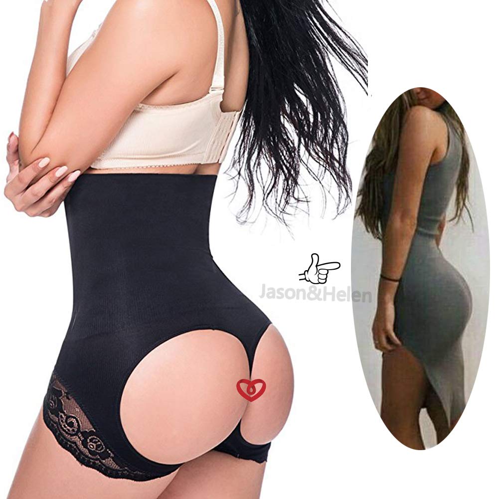 Jason&Helen Women\'s Butt Lifter Shaper Seamless Tummy Control Hi-Waist Thigh Slimmer Black Medium/Large