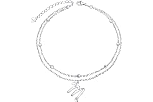 FLYOW Initials Anklet for Women S925 Sterling Silver Adjustable Foot Ankle Bracelet with Letter