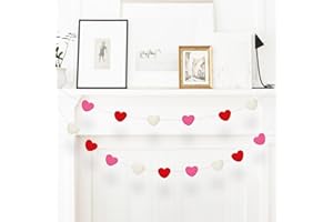 AUKOLASS Valentine's Day Felt Ball Garland，Welcome Valentine's Day Party Decor Banner (Red Heart All)