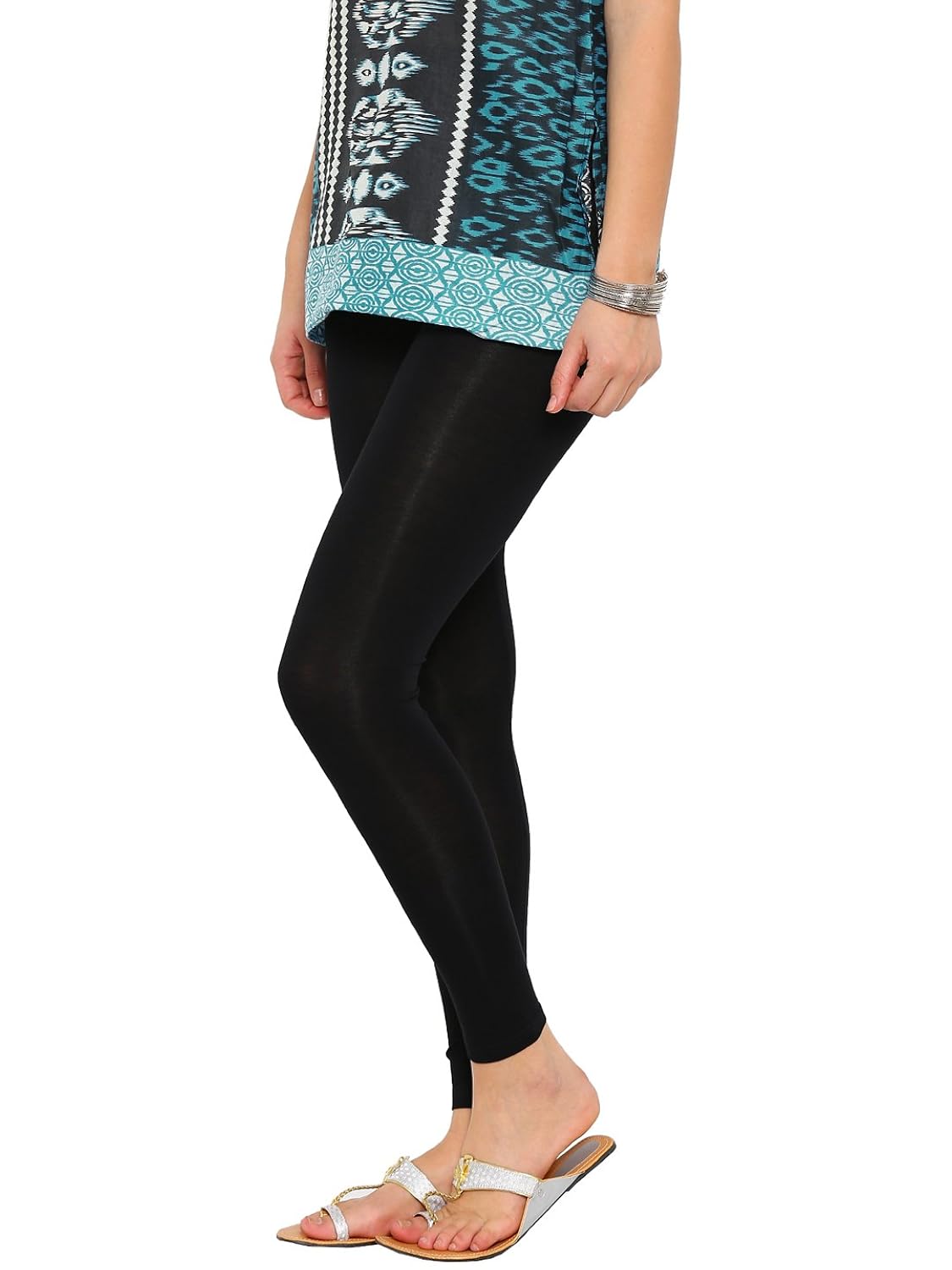 de moza ladies leggings ankle length solid viscose lycra gold