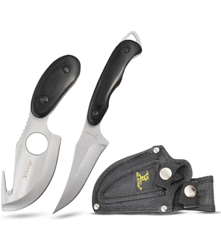 Amazon.com : Elk Ridge - Fixed Blade Knife Set - Includes 1 Gut Hook and 1  Plain Blade Knife - 8-in Overall, with Sheath - Hunting, Camping, Survival  (Black) : Sports & Outdoors