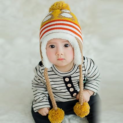 Huayang Bonnet Bebe Pingouin Multicolore Avec Velours Vetements En Tricot Fait Chaud Hiver Cache Oreilles Jaune Amazon Fr Bebes Puericulture