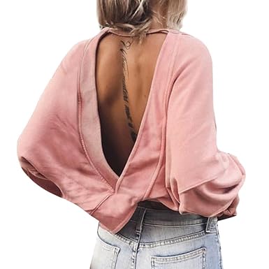 ITISME FRAUEN BLUSE Women Casual Backless Shirt Langarm-Sweatshirt Pullover Tops BluseShirt Chiffon Bluse Langarmshirt Mit Re