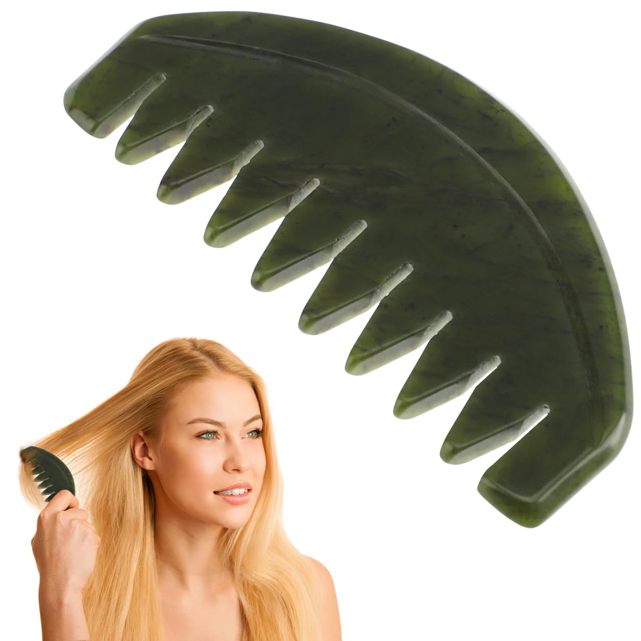 LALADEFIEE Jade Scraping Massage Comb 3.35 Inch Ergonomic Hair Scalp Massager with Smooth Edges for Relaxation and Wellness Portable Scraping Tool Scalp Comb