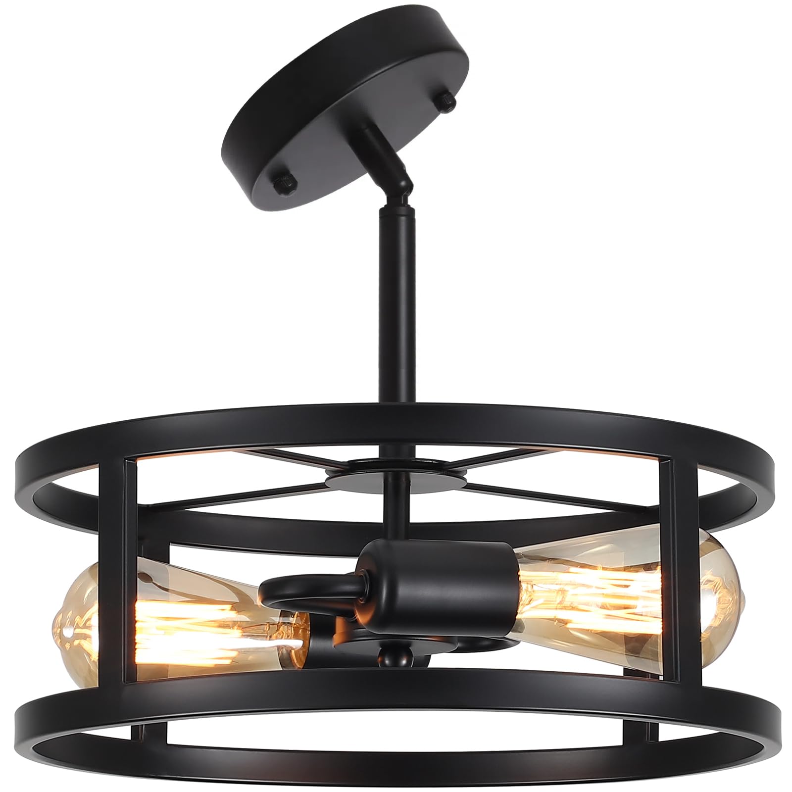 Photo 1 of Heircido Industrial Black Semi Flush Mount Ceiling Light,Farmhouse Kitchen Lighting, Sloped Ceilings Lights Fixtures for Dining Room Hallway Entryway, 2-Light