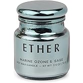 Paddywax Chroma Scented Candle with Lid in Reusable Metallic Etched Glass Jar, Clean- Burn Soy Candle with Approx. 14 Hour Burn Time, Marine – Ether, Ozone & Sage, 2.5 oz