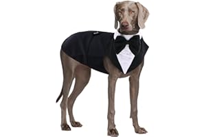 QBLEEV Dog Tuxedo and Bandana Set, Formal Wedding Attire with Detachable Bow Ties, Dog Outfit for Large Dogs, Christmas and B