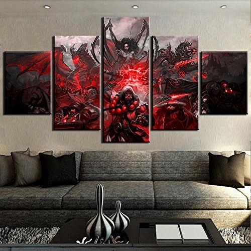 Kljdfks HD Print 5 Panel World of Warcraft Game Poster Painting Canvas Wall Art Picture Home Decoration Living Room,B,30ร40ร2+30ร60ร2+30ร80ร1