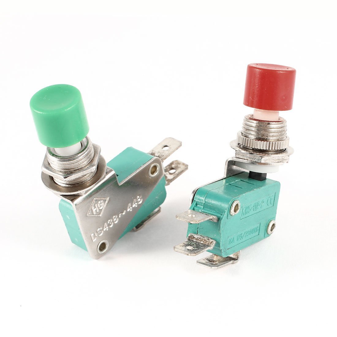 Sourcingmap 2pcs DS438-448 Red Green SPDT Micro Push Button Switch AC 16A 125/250V