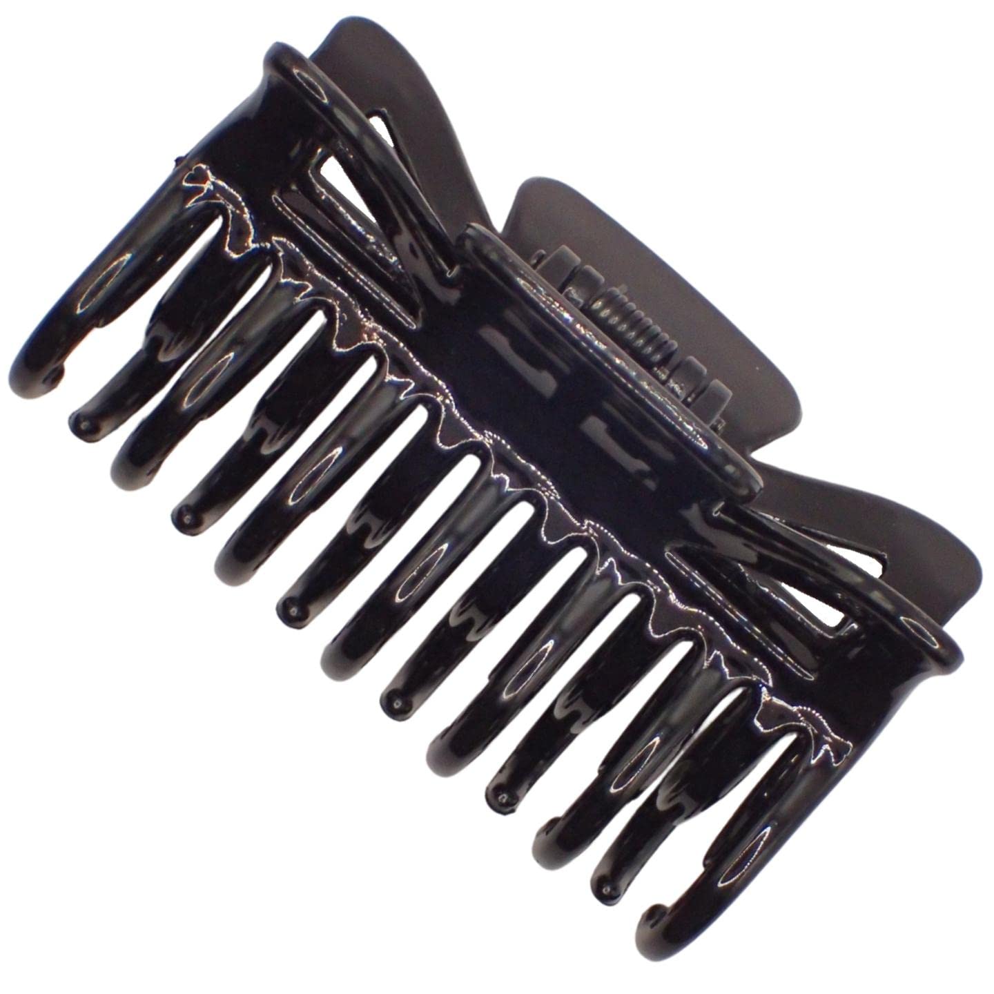 Topkids Accessories 8.5cm Black or Brown Tort Hair Claw Clip, Detail Hair Claw for Women & Girls, Thick Hair Claw Clip, Hair Clips for Ladies, Women’s Claw Clips for Thick Hair (Black Double Tooth)