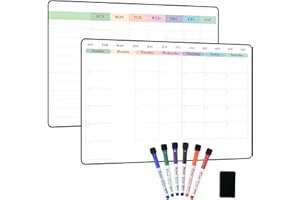 POPRUN Monthly Dry Erase Whiteboard Calendar & Family Weekly Chore Chart Set self Adhesive Stick on Non-Magnetic Stainless Fridge & Glass & Wall & Wooden (Any Smooth Surface), 16.5”×11”