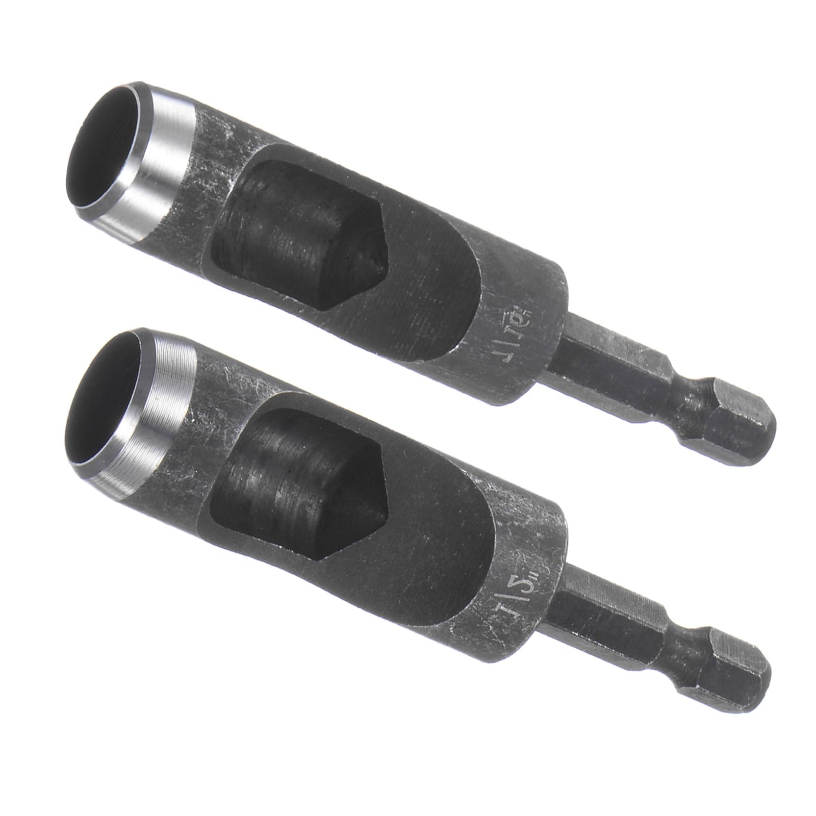 Kozelo 2pcs Leather Hole Punch Tool - [7/16" 1/2" x 1/4" Shank] Extension Hex Shank Drill Bit High-Carbon Steel Rotary Hollow Puncher for Fabric Leathercraft Belts Use, 154mm Length