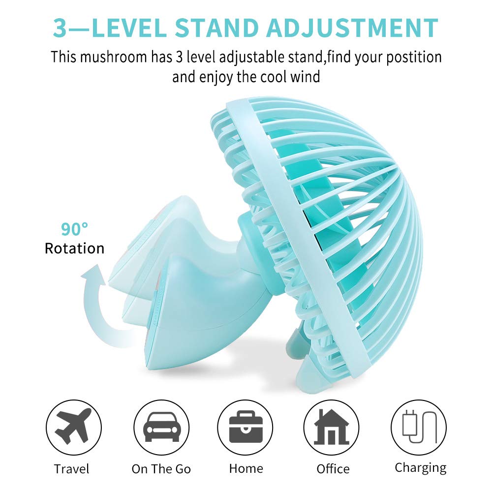 LBTbate Mini Desk Fan, Portable USB Fan Office&Desktop, Small Personal Cooling Fan, Mushroom Design Fan Table Desktop Electric Fan for Office Home Outdoor (Green)