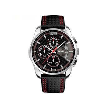 Japanese Quartz Chronograph Black Dial Leather Strap Mens Watch -9106