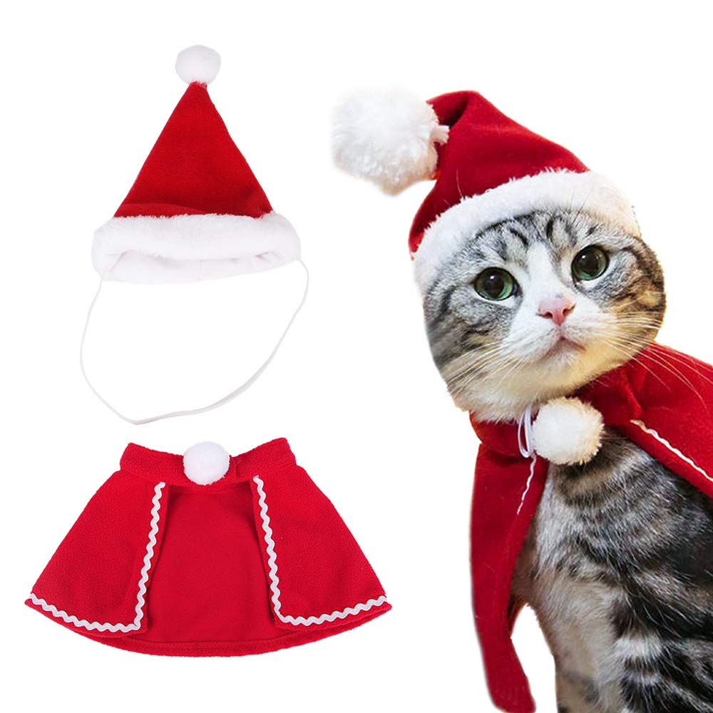 Cat Christmas Outfit Dog Christmas Outfit Xmas Cat Pet Costumes Adjustable Xmas Cloak and Hat Costume for Cats Puppy Gift