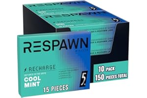 RESPAWN by Razer 5 Gum Recharge Chewing Gum Sugar-Free Cool Mint 10 Pack Bulk Box