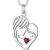 YL Mother Necklace for Women 925 Sterling Silver Mum Heart Pendant Birthstone Jewelry for Mom