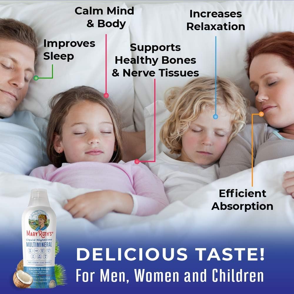 Liquid Sleep Multimineral by MaryRuth's (Coconut) Vegan Vitamins, Minerals, Magnesium, Calcium & MSM - Natural Sleep & Stress Aid - Muscle Relaxation - NO Melatonin - Non-GMO Paleo 0 Sugar 0 Fat 32oz: Health & Personal Care