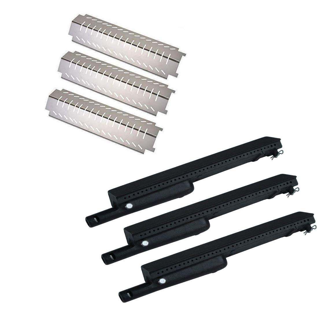 Photo 1 of *INCOMPLETE, NO PINS** Votenli C2490A(3-Pack) S9401A(3-Pack) 15" Stainless Steel Heat Plate and 13 3/4” Cast-Iron Grill Pipe Burner Replacement for Charbroil 463240804, 463240904, 463241704, 463241804, 463247004, 463247504
