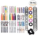 Hair Ties for Women - 101 PCS Natural Curly Hair Bands Rope Assorted (15 Styles ) Colored Thick Hair Elastic Bands Ribbon No Crease Ponytail Holders
