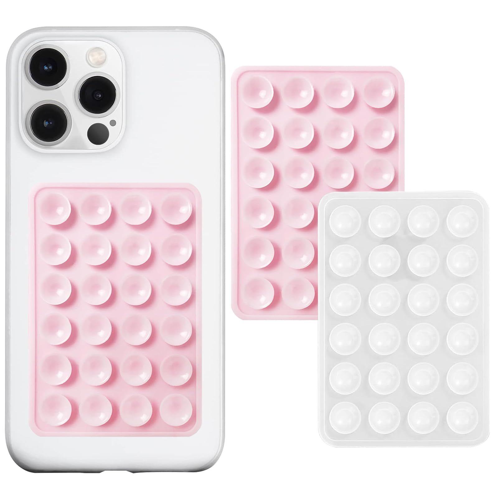 Photo 1 of AZXYI 2 Pack Silicone Suction Phone Case Mount, Silicon Adhesive Suction Cup Phone Mount, Non Slip Sticky Phone Grip for Cellphone, Strong Grip Holder for Selfies and Videos (Light Pink&Translucent)