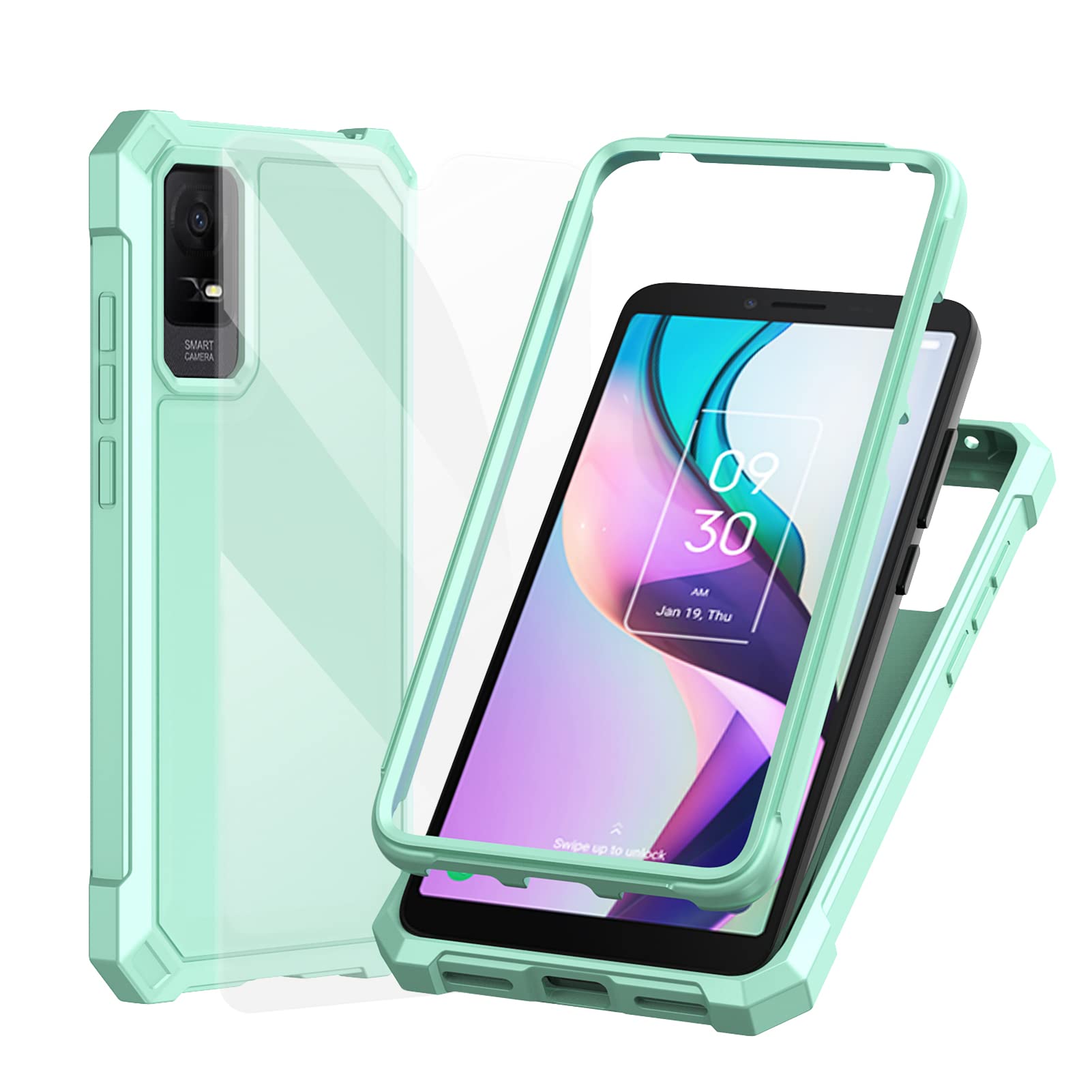 Photo 1 of Ailiber Phone Case for TCL 30Z T602DL, TCL 30 LE Case with Screen Protector, 2 Layer Structure Protection, Shockproof Corner TPU Bumper, Slim Silicone Phone Cover for TCL 30Z-Mint Green