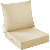 IASEAHK Outdoor Seat Cushion Set, Waterproof &amp; Fade Resistant Patio Chair Cushions, Outdoors Cushion for Patio Furniture, 24 x 24 x 5.75 Inch, Outdoor Couch Cushions with Handle and Ties, Light Khaki