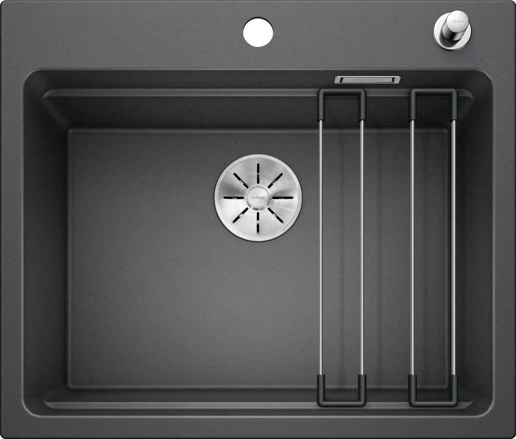 BLANCO ETAGON 6 | SILGRANIT Sink in Anthracite | Installation Type: Inset Installation from Above | for 60 cm Wide Base cabinets | System Concept with Versatile ETAGON Rails | [60x51x23.2 cm]