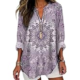 MARSVOVO Womens Blouses Long Sleeve Unique Art Print V Neck Flowy Tops Causal Shirt for Women