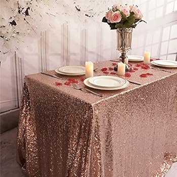 TRLYC One Piece Design Sequin Table Cloth 55 by 80 Inch Shinny Tablecloth Wedding Table Decor Rose Gold Sequin Table Overlay