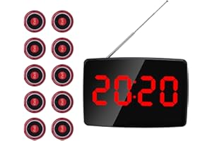 GOWENIC Wireless Calling System, Restaurant Hotel Queuing Pager with 10 Table Bells 1 Receiver for Offices Hospitals and More
