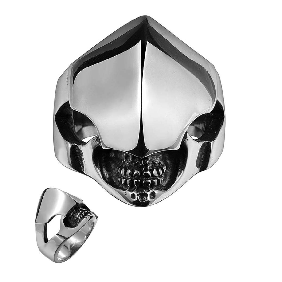 Anillo unisex de acero inoxidable para hombre con escudo de dientes alienígenas plateado L69 (9)