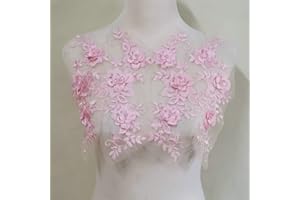 FEEPOP 2 Pair 29 * 13cm Red/Pink/Purple/Sky Blue Wedding Dress Lace Shirt Accessories Embroidery Lace Garment Design DIY Accessories (Pink)