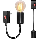 WTETMYL E26/E27 Plug in Light Socket Adapter 2 Pack Light Socket Extender with on/Off Switch Fexible Gooseneck Plug in Light Socket Light Bulb Extension Socket with Plug for Nightlight, Plant Grow