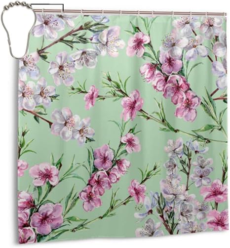 XHYYY Cortina de Ducha 72x72 Pulgadas con Ganchos Flores Melocotón